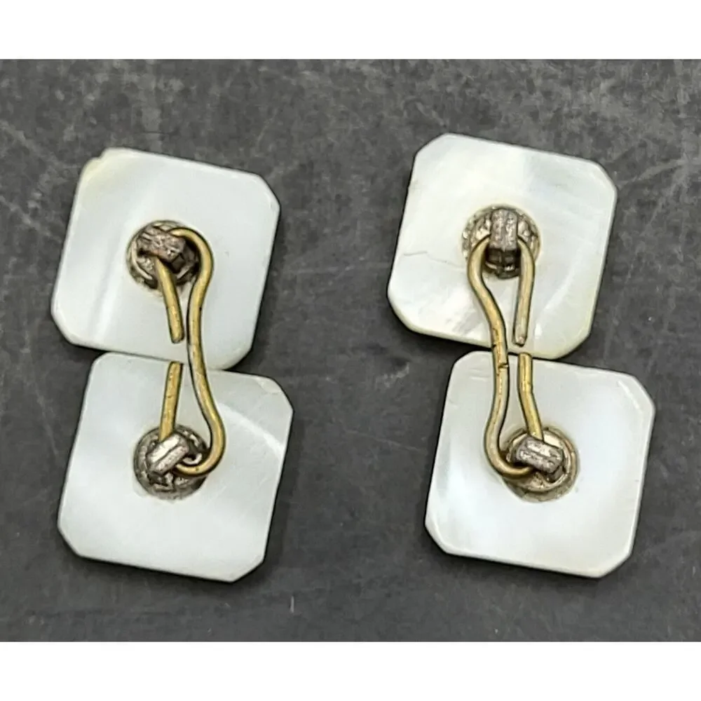 Vintage Art Deco Square Mother of Pearl Cufflinks Stunning White Studs YK